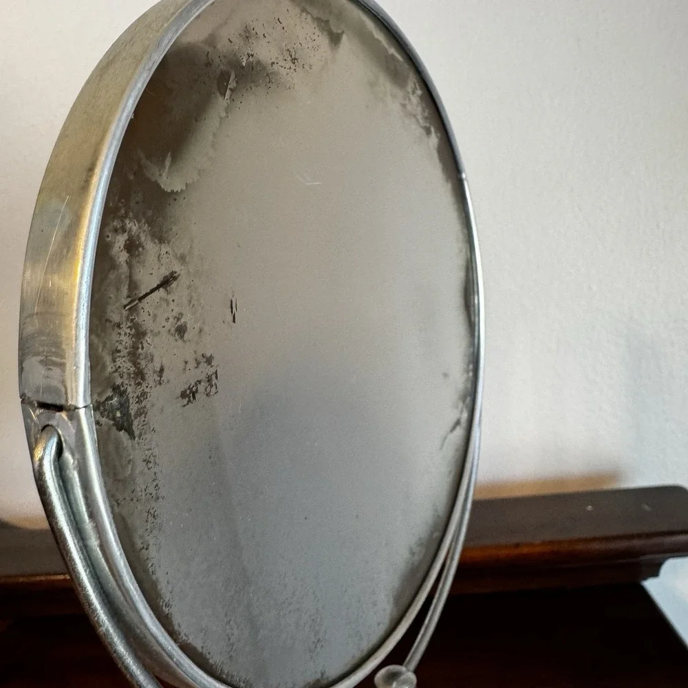 Vintage Two Sided Pedestal Mirror Ceramic Metal 11.75